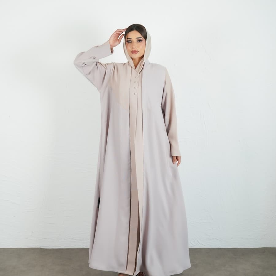 The Amani silk abaya in stone